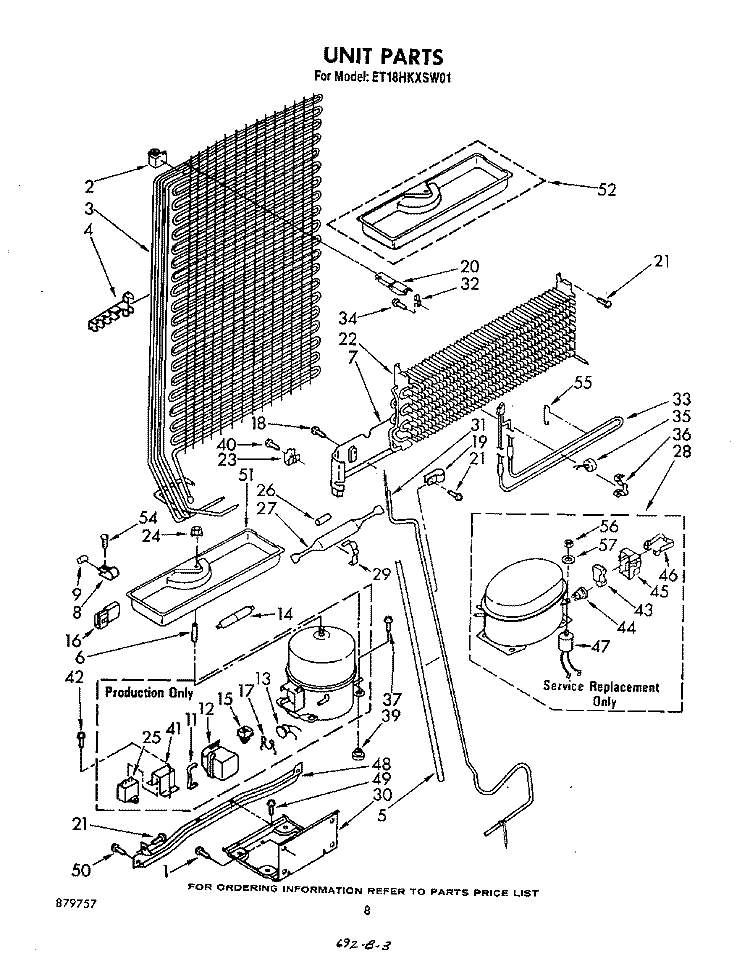 UNIT Diagram and Parts List for ET18HKXSW01  Whirlpool Refrigerator