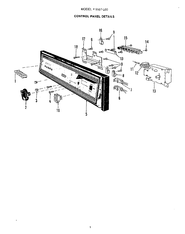 CONTROL PANEL Diagram and Parts List for 8587L00  Roper Dishwasher