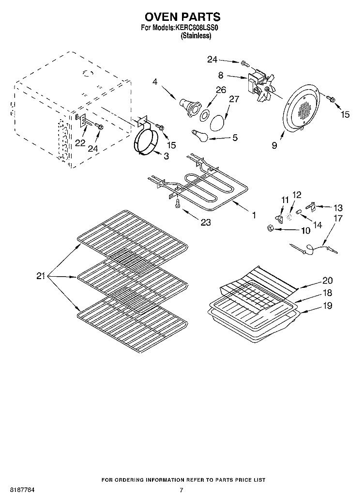 OVEN PARTS Diagram and Parts List for KERC608LSS0  KitchenAid Range