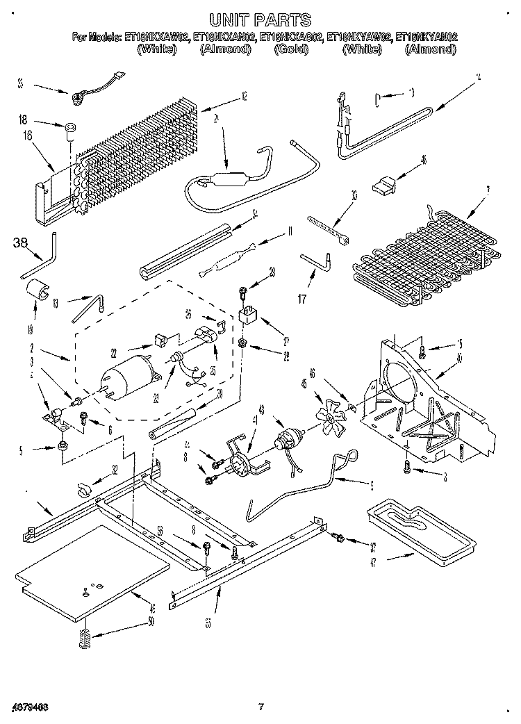 UNIT Diagram and Parts List for ET18NKXAN02  Whirlpool Refrigerator