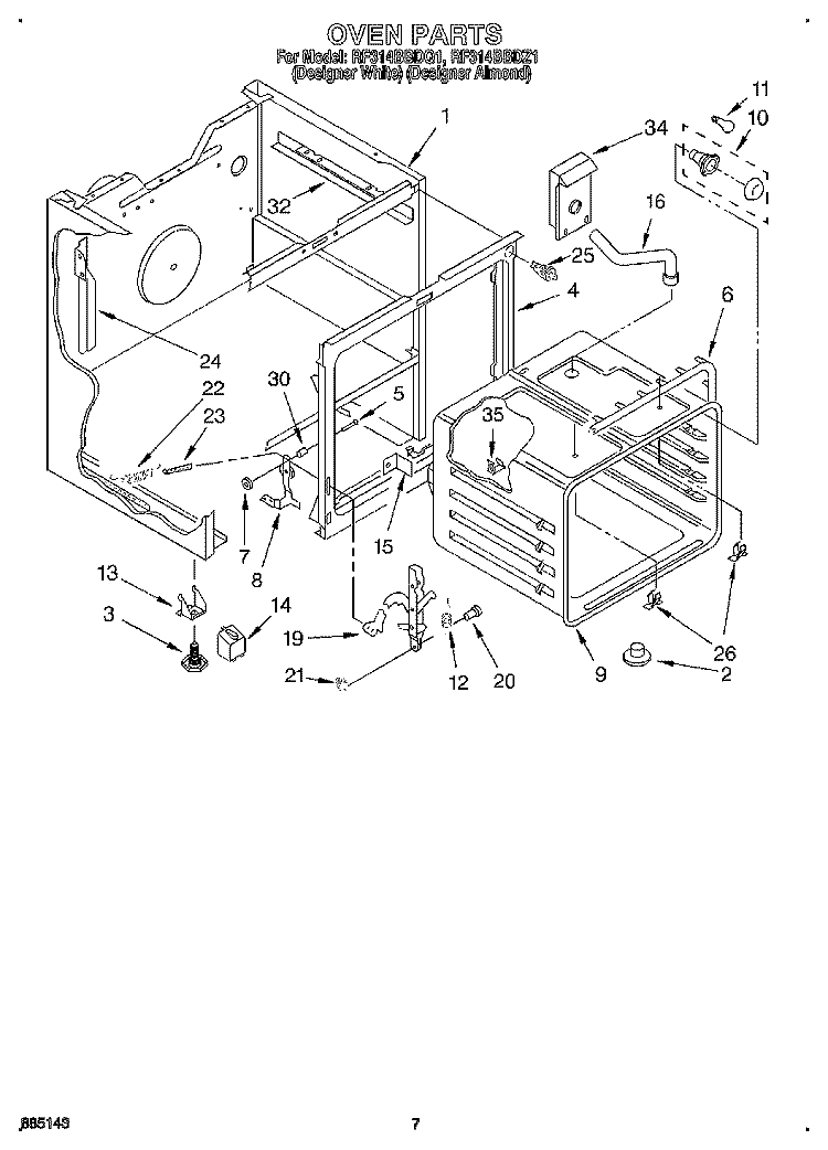 OVEN Diagram and Parts List for RF314BBDZ1  Whirlpool Range
