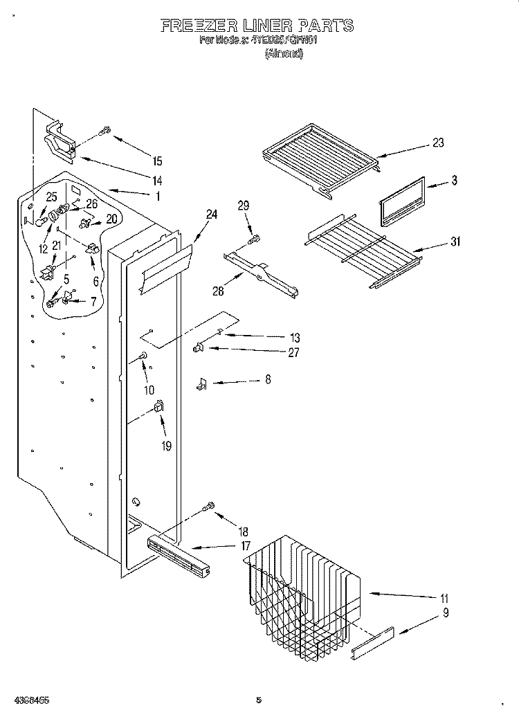 FREEZER LINER Diagram and Parts List for 4YED25PQFN01  Whirlpool Refrigerator