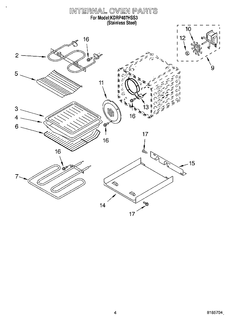 INTERNAL OVEN Diagram and Parts List for KDRP407HSS3  KitchenAid Range