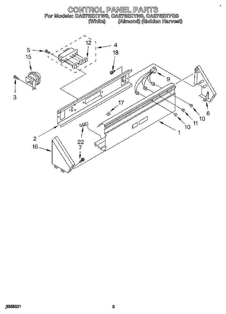 CONTROL PANEL Diagram and Parts List for CA2762XYG0  Whirlpool Washer