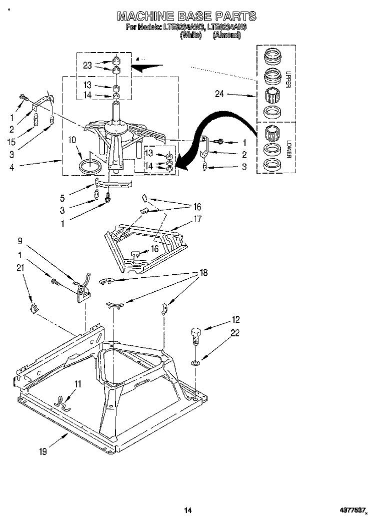 MACHINE BASE Diagram and Parts List for LTE6234AW3  Whirlpool Washer Dryer Combo