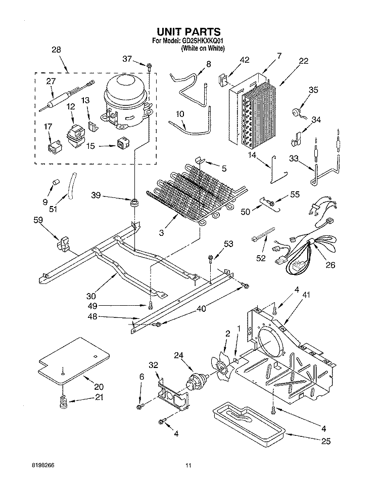 UNIT Diagram and Parts List for GD2SHKXKQ01  Whirlpool Refrigerator