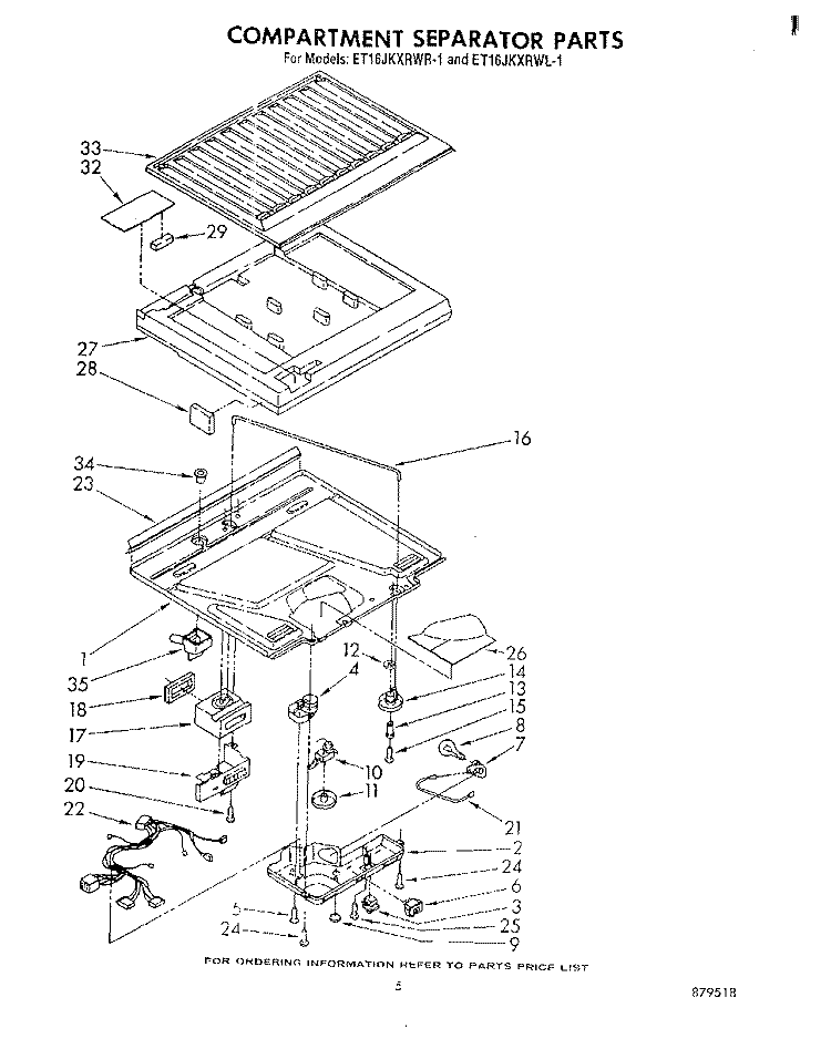 COMPARTMENT SEPARATOR Diagram and Parts List for ET16JKXRWR1  Whirlpool Refrigerator