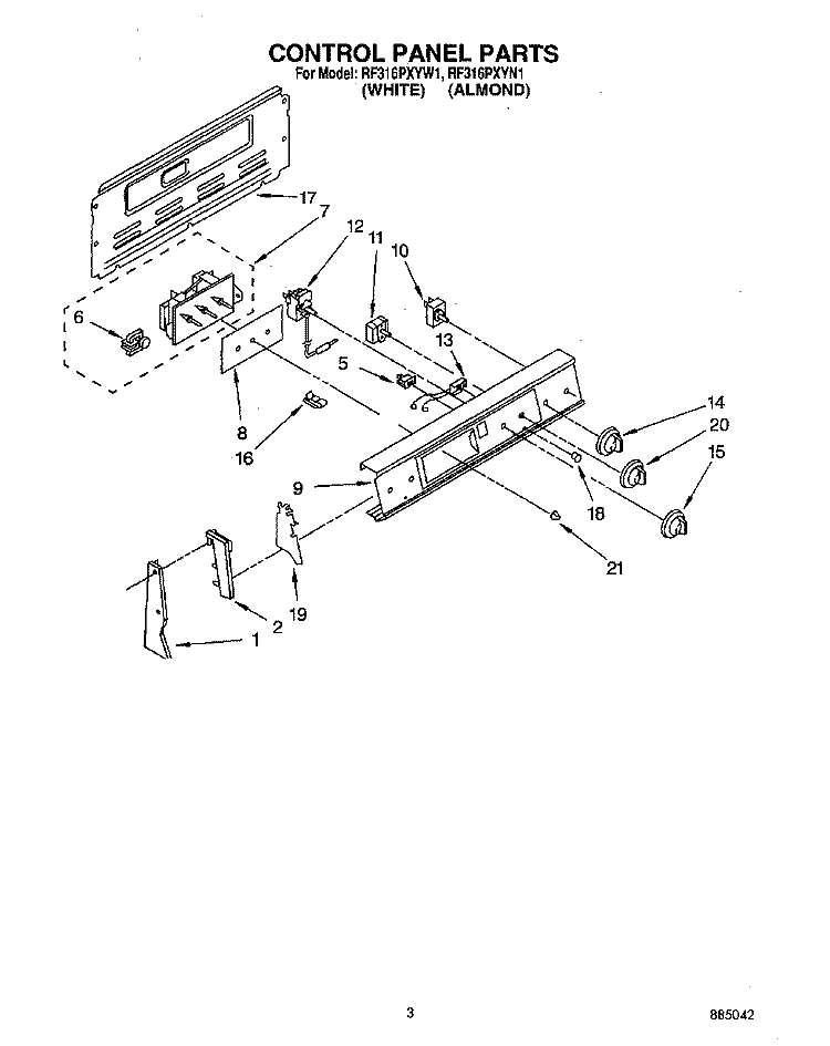 CONTROL PANEL Diagram and Parts List for RF316PXYN1  Whirlpool Range