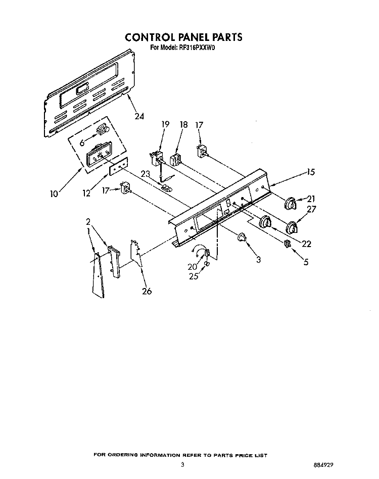CONTROL PANEL Diagram and Parts List for RF316PXXN0  Whirlpool Range