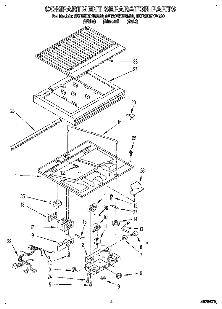 COMPARTMENT SEPARATOR Diagram and Parts List for 8ET20DKXBN00  Whirlpool Refrigerator