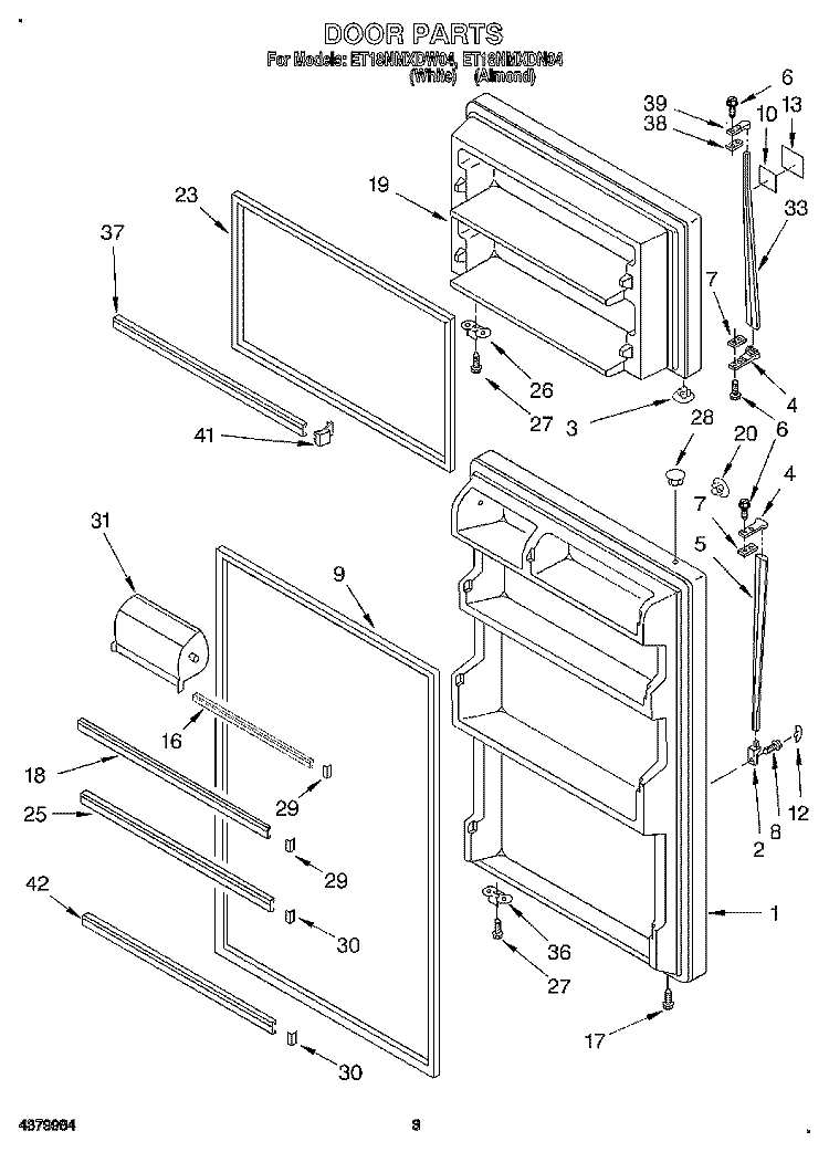 DOOR Diagram and Parts List for ET18NMXDN04  Whirlpool Refrigerator