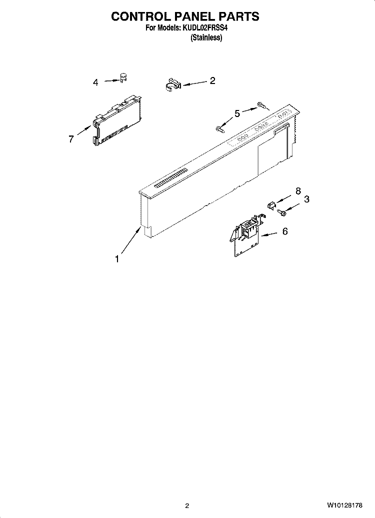 CONTROL PANEL PARTS Diagram and Parts List for KUDL02FRSS4  KitchenAid Dishwasher