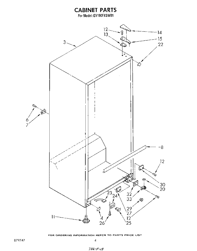 CABINET Diagram and Parts List for EV190FXSW01  Whirlpool Freezer