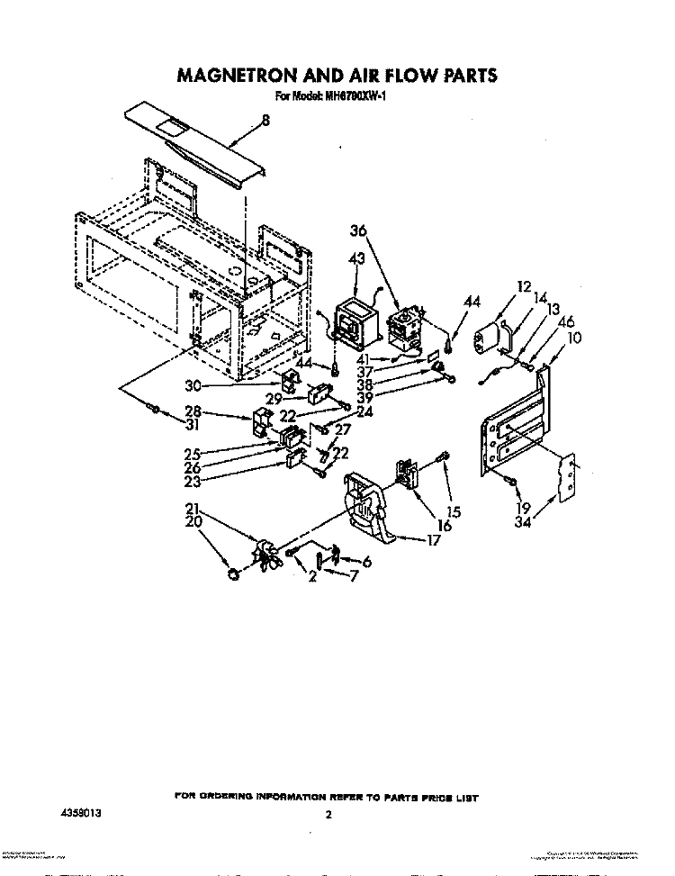 MAGNETRON AND AIR FLOW Diagram and Parts List for MH6700XW1  Whirlpool Microwave