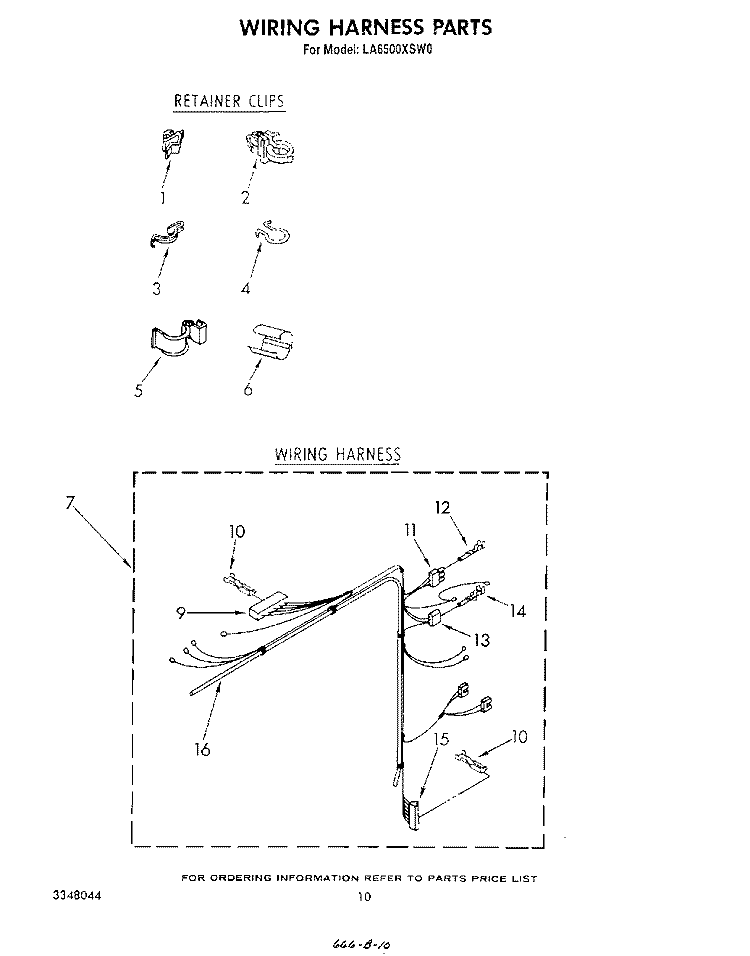 WIRING HARNESS Diagram and Parts List for LA6500XSW0  Whirlpool Washer