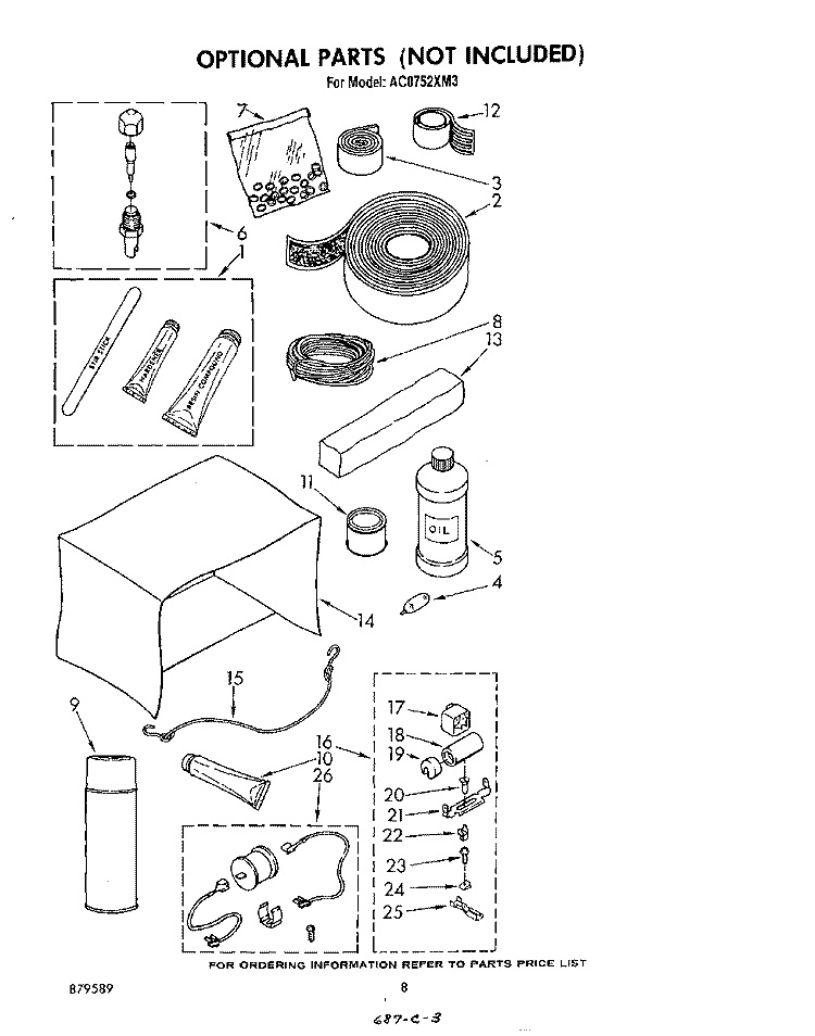 LIT/OPTIONAL Diagram and Parts List for AC0752XM3  Whirlpool Air Conditioner