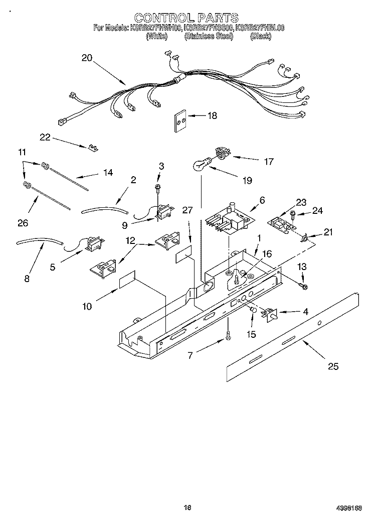 CONTROL Diagram and Parts List for KSRB27FHWH00  KitchenAid Refrigerator