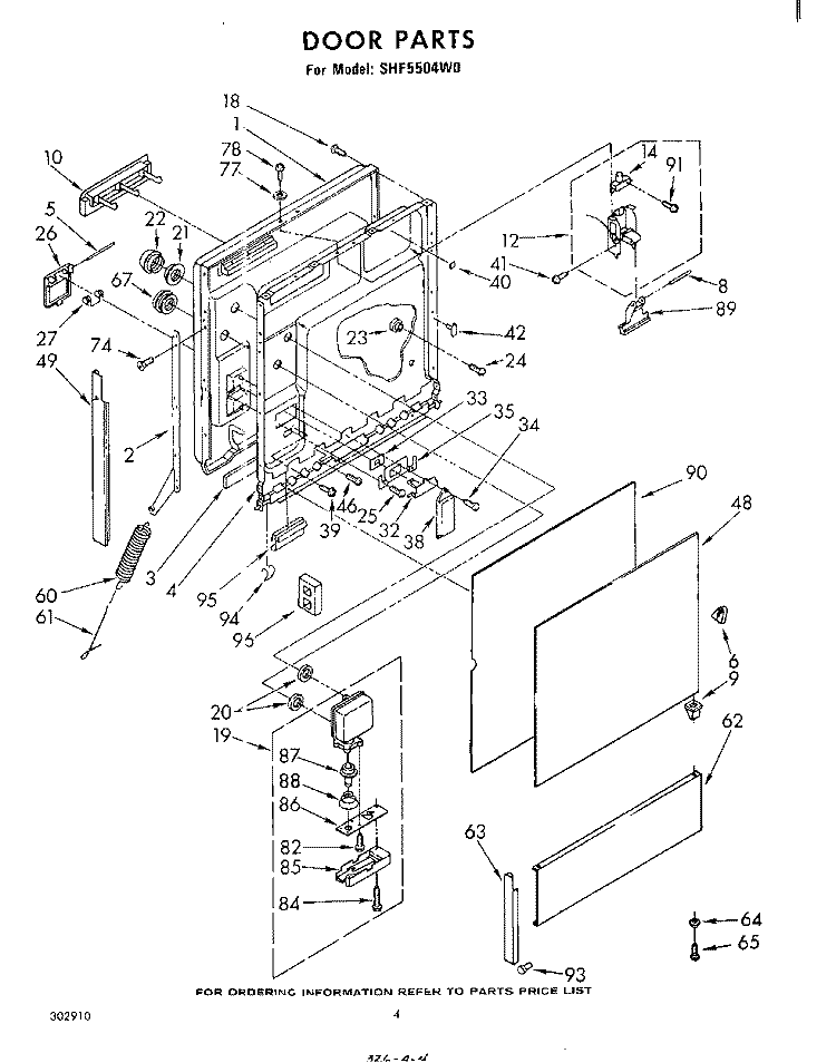DOOR Diagram and Parts List for SHF5504W0  Whirlpool Dishwasher