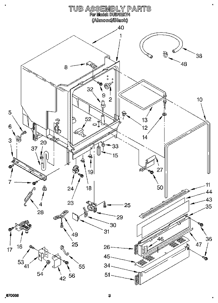 TUB ASSEMBLY Diagram and Parts List for DU8700XY4  Whirlpool Dishwasher