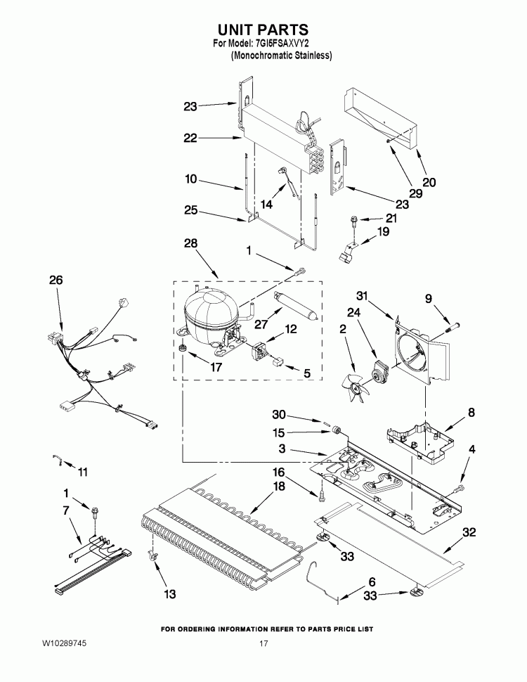 UNIT PARTS Diagram and Parts List for 7GI5FSAXVY2  Whirlpool Refrigerator