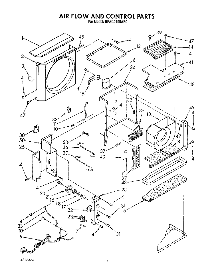AIR FLOW AND CONTROL Diagram and Parts List for BPAC2400AS0  KitchenAid Air Conditioner