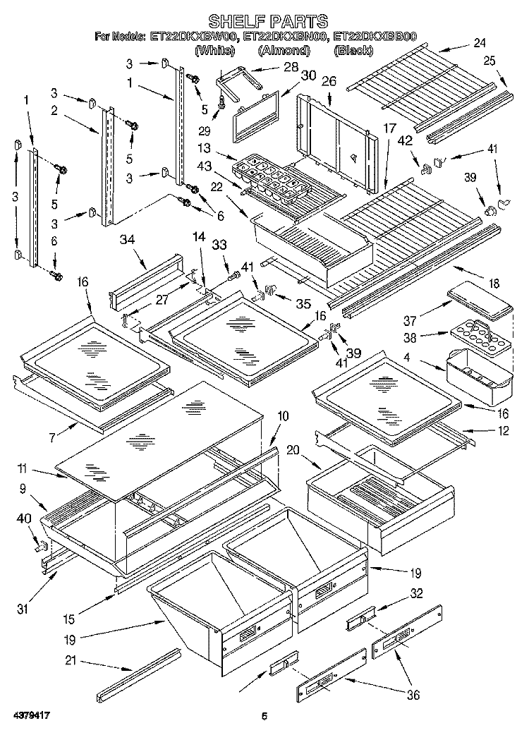 SHELF, LIT/OPTIONAL Diagram and Parts List for ET22DKXBN00  Whirlpool Refrigerator