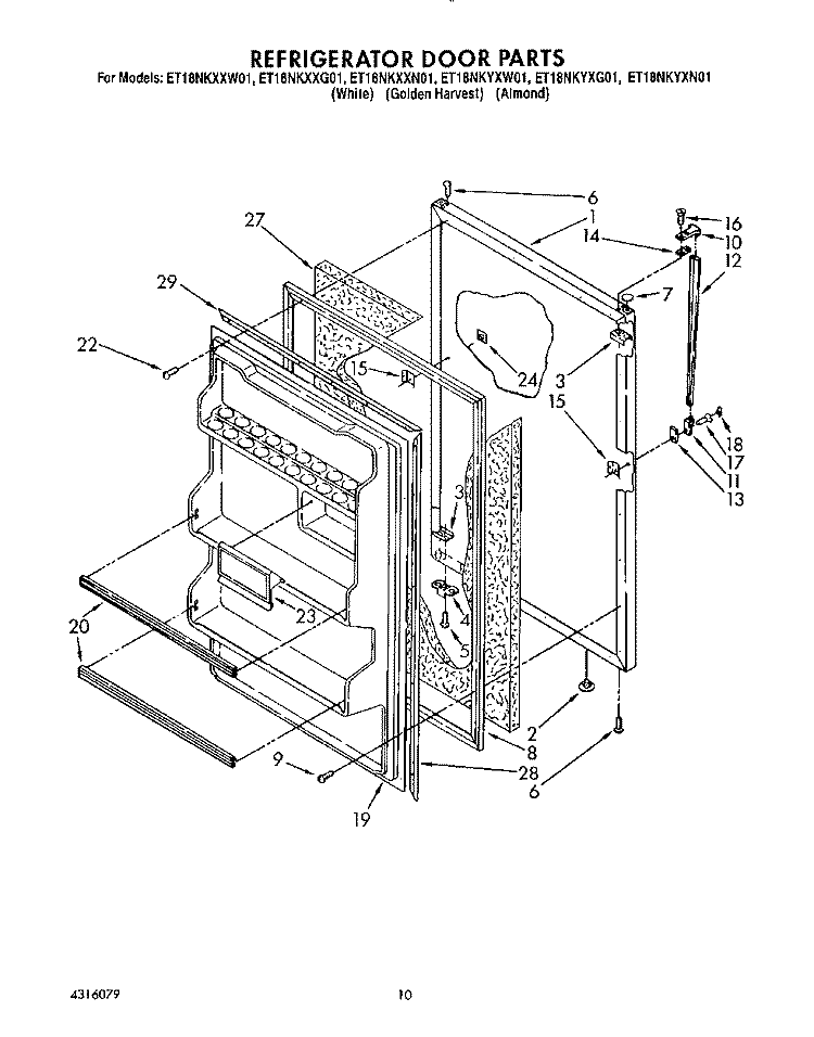 REFRIGERATOR DOOR , LIT/OPTIONAL Diagram and Parts List for ET18NKXXG01  Whirlpool Refrigerator