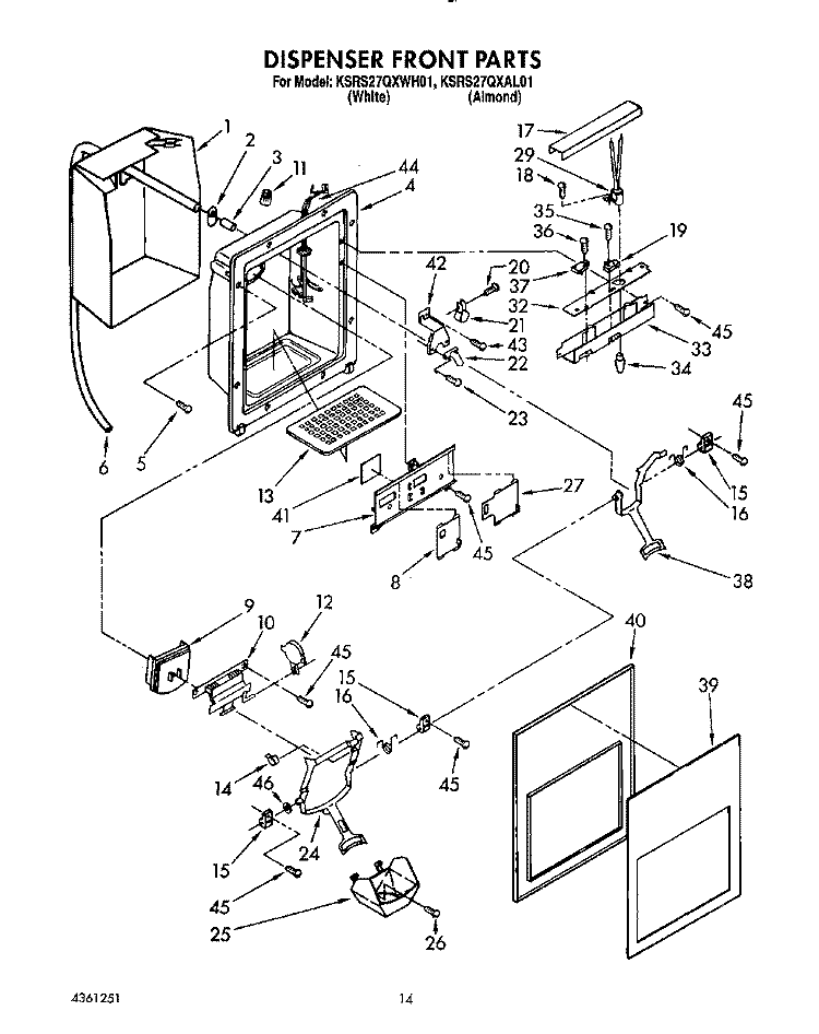 DISPENSER FRONT Diagram and Parts List for KSRS27QXWH01  KitchenAid Refrigerator