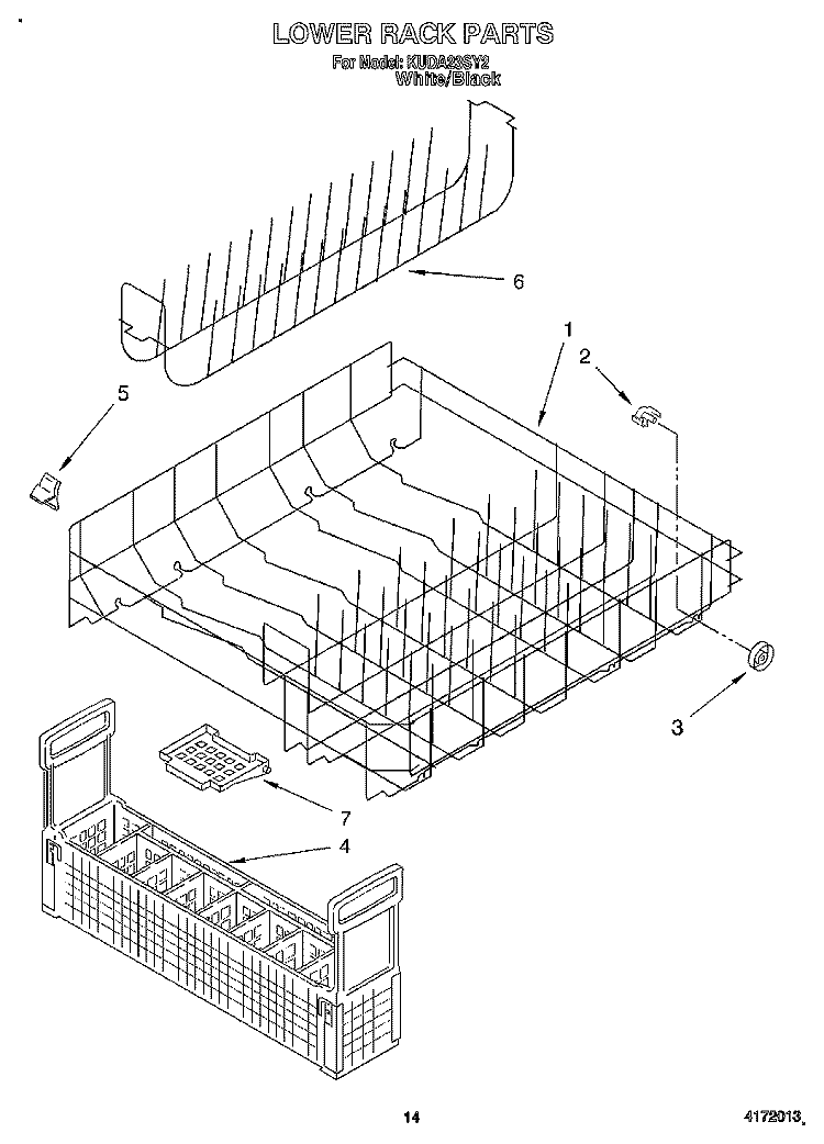 LOWER RACK Diagram and Parts List for KUDA23SY2  KitchenAid Dishwasher