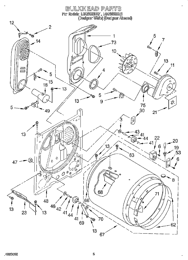BULKHEAD Diagram and Parts List for LGQ8858HQ1  Whirlpool Dryer