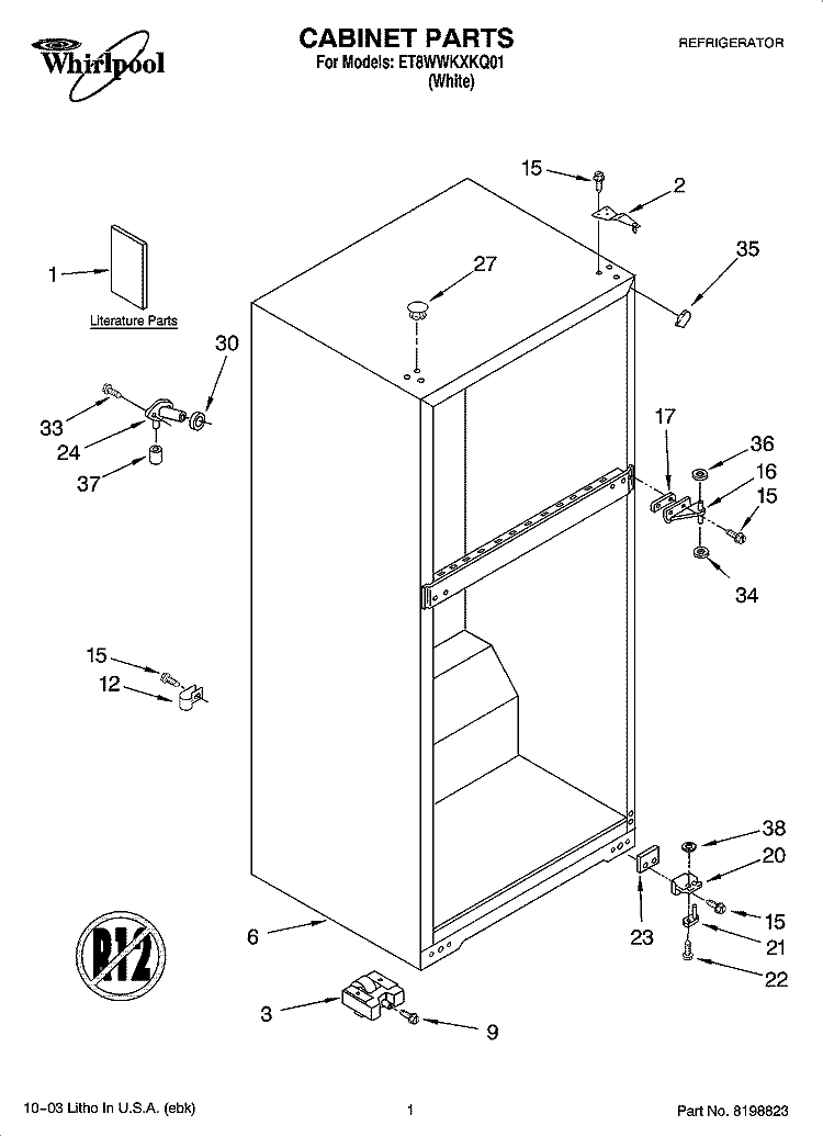 CABINET PARTS Diagram and Parts List for ET8WWKXKQ01  Whirlpool Refrigerator