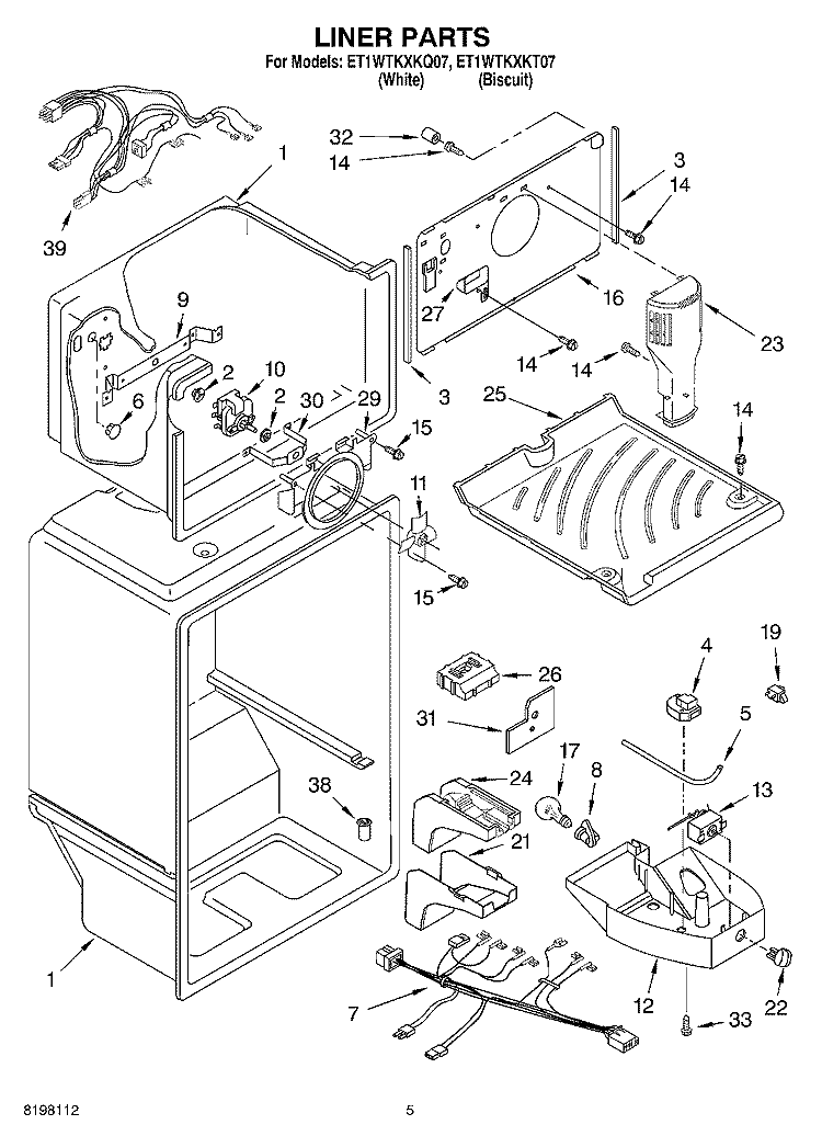 LINER Diagram and Parts List for ET1WTKXKT07  Whirlpool Refrigerator