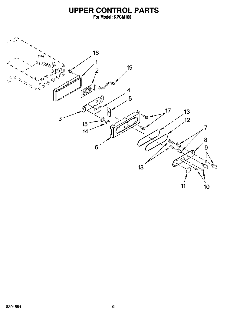 UPPER CONTROL PARTS Diagram and Parts List for KPCM100  KitchenAid Coffee Maker