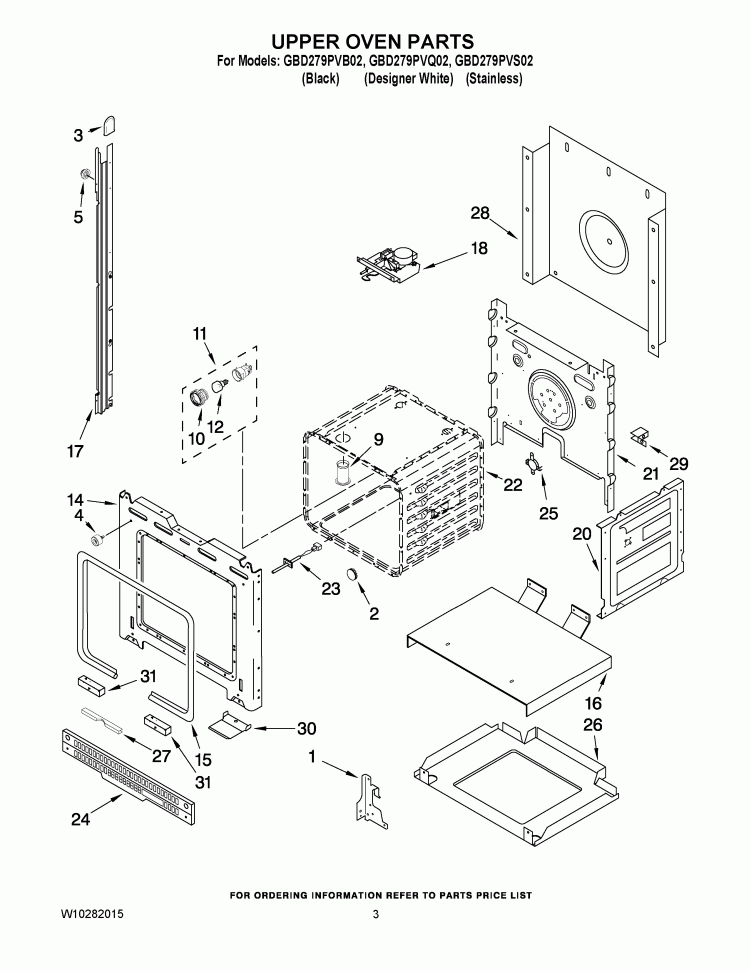 UPPER OVEN PARTS Diagram and Parts List for GBD279PVB02  Whirlpool Wall Oven