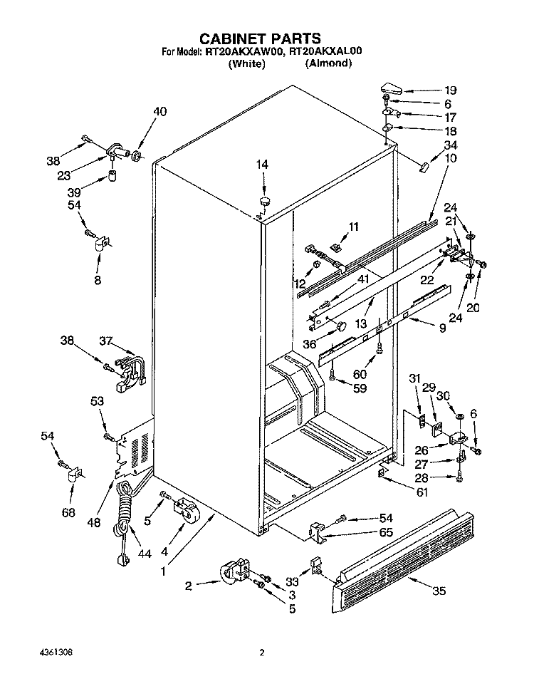 CABINET Diagram and Parts List for RT20AKXAW00  Roper Refrigerator