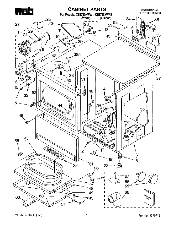 SECTION Diagram and Parts List for CE1750XWW1  Whirlpool Dryer