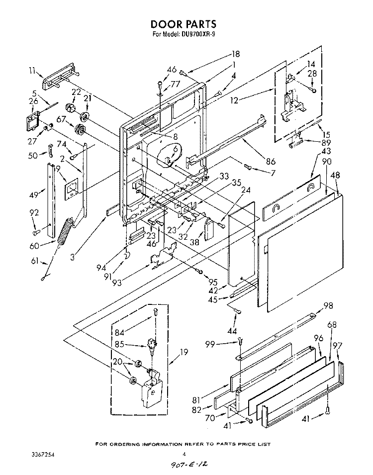 DOOR Diagram and Parts List for DU9700XR9  Whirlpool Dishwasher