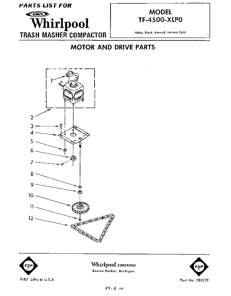SECTION Diagram and Parts List for TF4500XLP0  Whirlpool Trash Compactor