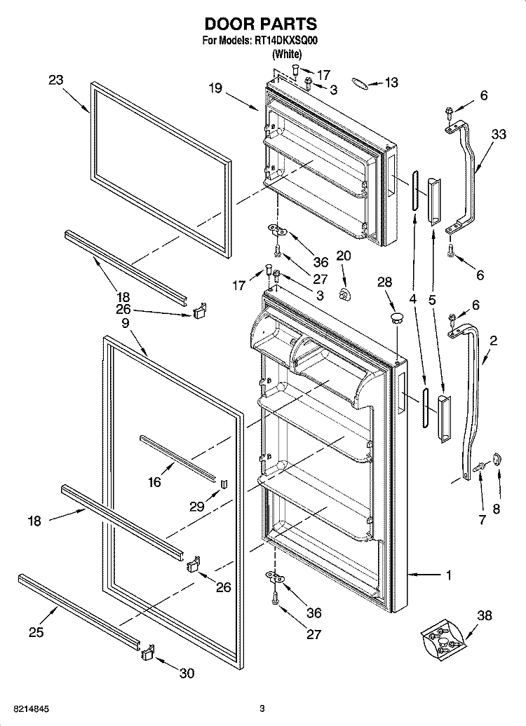 DOOR PARTS Diagram and Parts List for RT14DKXSQ00  Roper Refrigerator