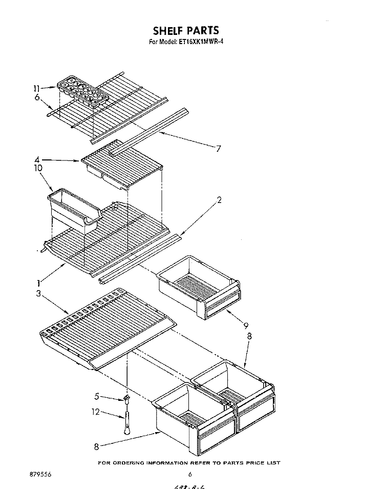SHELF Diagram and Parts List for ET16XK1MWR4  Whirlpool Refrigerator