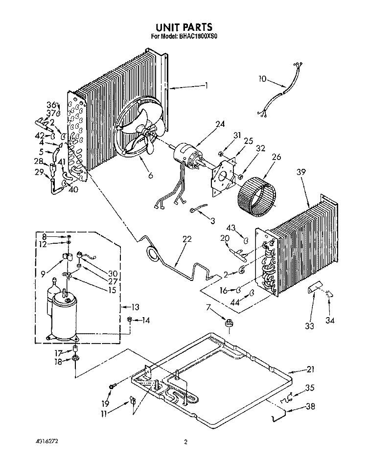 UNIT, LIT/OPTIONAL Diagram and Parts List for BHAC1800XS0  Whirlpool Air Conditioner