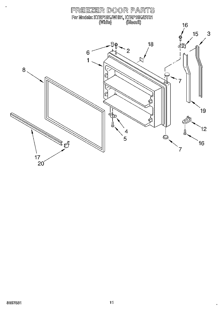 FREEZER DOOR, OPTIONAL Diagram and Parts List for KTRP19KJBT01  KitchenAid Refrigerator