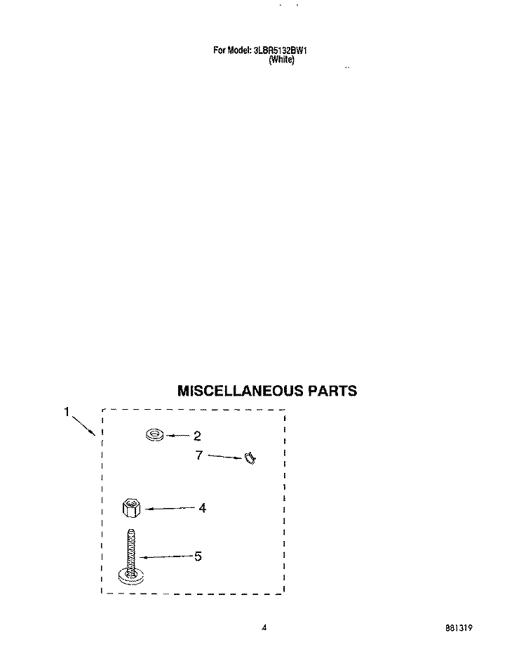 MISCELLANEOUS Diagram and Parts List for 3LBR5132BW1  Whirlpool Washer
