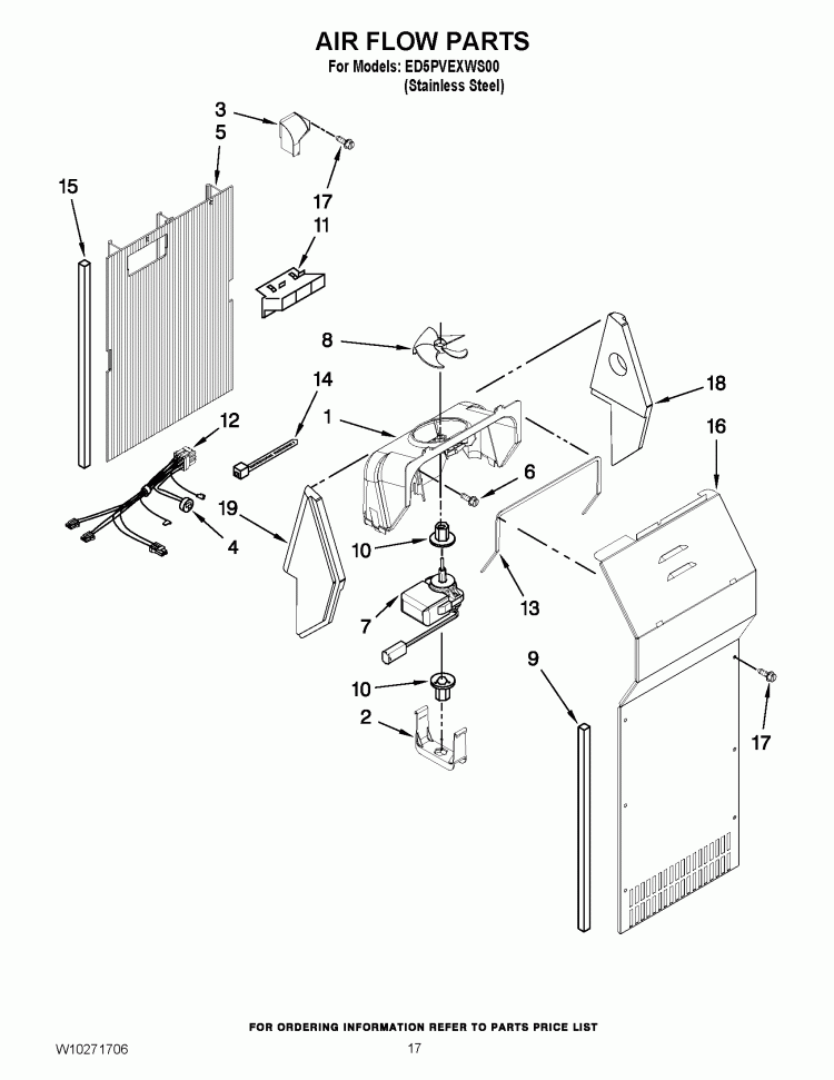 AIR FLOW PARTS Diagram and Parts List for ED5PVEXWS00  Whirlpool Refrigerator