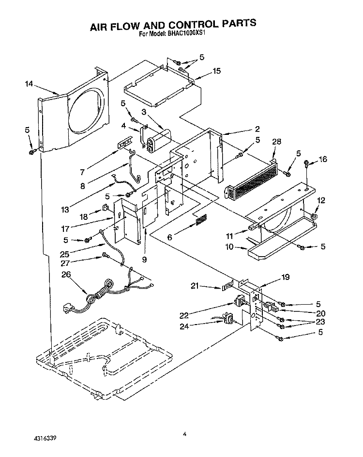 AIRFLOW AND CONTROL Diagram and Parts List for BHAC1000XS1  Whirlpool Air Conditioner