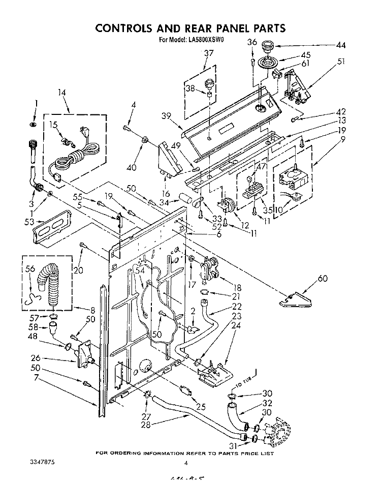 CONTROLS AND REAR PANEL Diagram and Parts List for LA5800XSW0  Whirlpool Washer