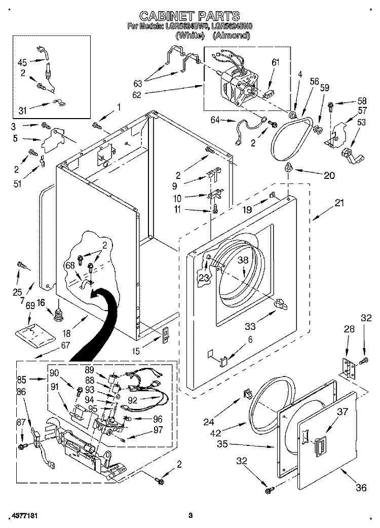 CABINET Diagram and Parts List for LGR5624BN0  Whirlpool Dryer