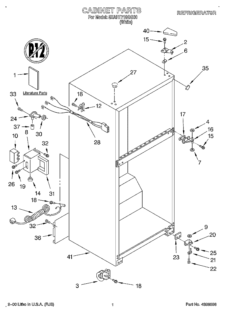 CABINET, LITERATURE Diagram and Parts List for 3XART719GG00  Whirlpool Refrigerator