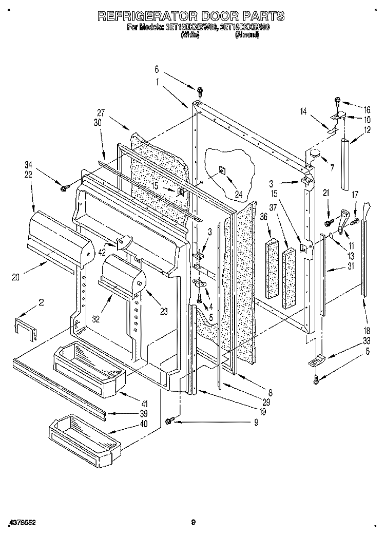 REFRIGERATOR DOOR Diagram and Parts List for 3ET18DKXBW00  Whirlpool Refrigerator