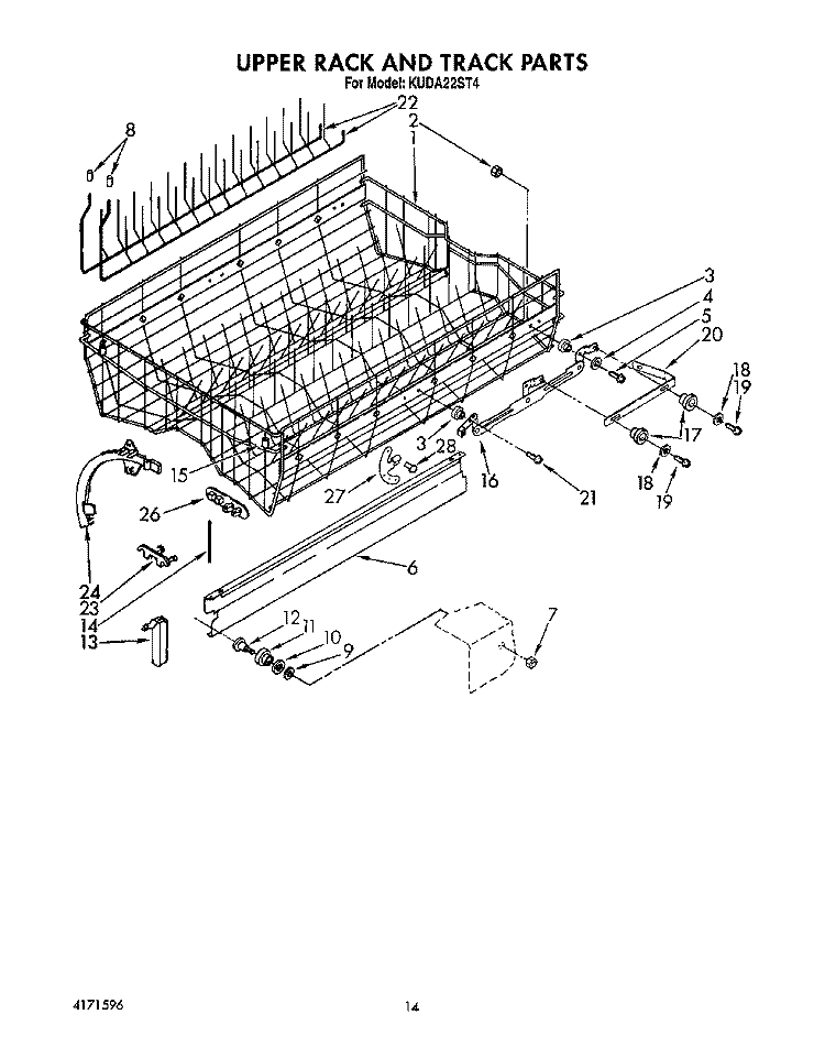 UPPER RACK AND TRACK Diagram and Parts List for KUDA22ST4  KitchenAid Dishwasher